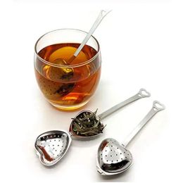 Filter Long Grip Tools Stainless Steel Mesh Heart Shaped Tea Strainer with Handle Spoon Teas Infuser Spoon Coffee Milktea Drinking Tool12 LL
