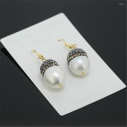 Dangle Earrings Charms Around 12x15mm Pearl Jewelry Beads Paved Rhinestones Golden Hook Earring Charm Women