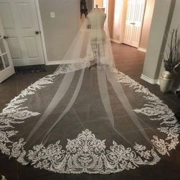 Zuhair Murad 2 Tiers Bridal Veils 3 M 2 M Cathedral Length Lace Appliqued Edge Bridal Wedding Veils Cover Face 205t