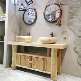 Bathroom Sink Faucets Pastoral Creative Antique Retro Double-Headed Double-Basin Cabinet Silent Style B & Inn Wash Face Basin