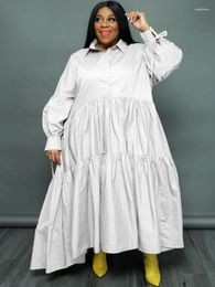 Plus Size Dresses Oversized Shirt Dress Turn Down Collar Long Sleeve Lace Up Asymmetrical Floor-Length Casual Loose Party Club Vestidos