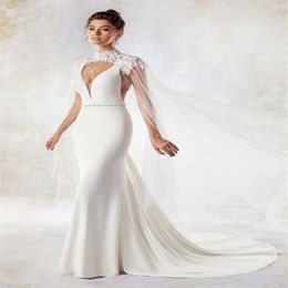 Fairy Long Bridal Wraps Shawls High Neck Lace Tulle Wedding Accessories Cloaks Brides Boleros For Wedding Dresses Bridal Evening G202E