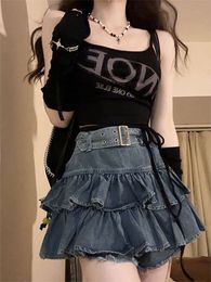 Skirts Y2k Skirt Kawaii Girl sweet Denim Womens Summer Pleated Casual High Waist Slim Gothic Mini A Word Short 230901