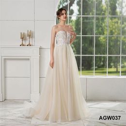 Luxury A-Line Wedding Dresses Small Trail Bra Sweetheart Collar Design Shaped Slim AGW037