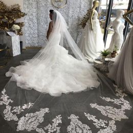 2T Vestido De Noiva Wedding Veil Cathedral Length 3M Long Lace Appliqued Bridal Veil Accessories with Comb301n