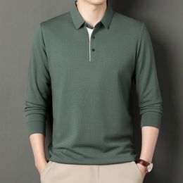 Men's Polos High end Spring and Autumn Polo Shirt Long Sleeve Loose Solid Colour Fashion Business Casual 230901