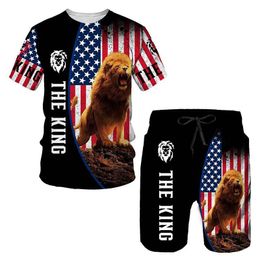 New Fashion Women/Mens Lion Funny 3d Print T-Shirt / Jogger Shorts Casusal Tracksuit Sets S-7XL 003