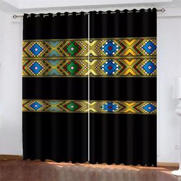 Curtain Black Saba Telet Design Ethiopian And Eritrean Traditional 2Pieces Thin Window For Living Room Bedroom