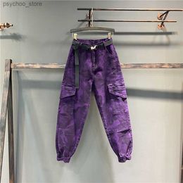 Women's Jeans Purple camouflage jeans Women Cargo Pants Spring Loose Hip Hop Joggers Trousers Pockets Overalls Sweatpants Female Streetwear Q230904