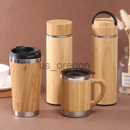 Thermoses 350450ml New Bamboo Thermos Stainless Steel Water Bottle Tumblers Portable Vacuum Flask Coffee Cup for Home Office Custom x0904