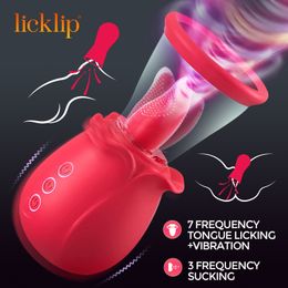 Vibrators LICKLIP Rose Vibrator With Sucking Cup 7 Modes Licking 3 Suction G Spot Clitoris Nipple Stimulator Sex Toys For Women 230904