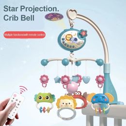 Rattles Mobiles Baby Remote Control Bed Bell Can Be Fixed Rattle 360 Degree Rotating Cartoon Pendant projection With Music Box Entertainment 230901