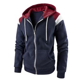 Men's Jackets 2023 Hoodie Contrast Color Fashion Sweater Coat Casual Long Sleeved Zipper Top Men Clothing Hooded Jacket 230901