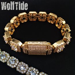 12 5mm Iced Out Clustered CZ Stones Tennis Bracelets for Women Guys Hop Hop Fashion Rapper Wristband Chains 18K Gold Cubic Zirconi288d