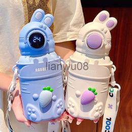 Cups Dishes Utensils 500ml Stainless Steel Thermal Water Bottle For Kids Cartoon Children Thermos Mug With Straw LeakProof Insulated Cup Drinkware x09042