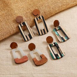 Dangle Earrings Vintage Bohemia Wooden Hollow Out Splicing For Women Girls Colourful Creative Handmade Geometric Gifts