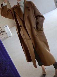 Women's Wool Blends Vintage Woolen Jackets Women Korean Style Long Coats Kvinna Autumn Winter Elegant Loose Overcoats Ladies Casual Button Up Jacket HKD230904