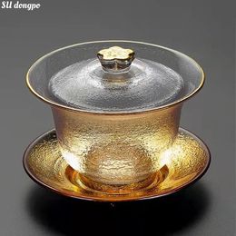 Teaware Sets 230ml Sancai Glass Gaiwan Thickened Large Capacity Tea Bowl Scald Proof Kungfu Cup Handmade Highend Gifts 230901