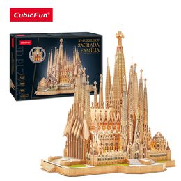 3D Puzzles CubicFun 3D Puzzles 696 Pcs Large LED Spain Sagrada Familia Moveable Church Model Kits Jigsaw Cathedral Gifts for Adults Kids 230904