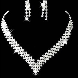 Cheap Wedding Bridal Jewellery Sets Girls Earrings Necklace Crystals Formal Christmas Party Rhinestones Accessories Top Selling285q