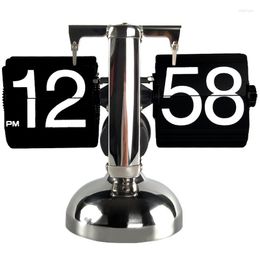 Table Clocks Retro Flip Over Clock Desk Stainless Steel Internal Gear Operated Quartz Small Scale