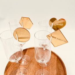 Other Event Party Supplies 4 Shape Acrylic Wine Glass Charms Drink Tag Blank Cocktail Tags Wedding Place Names for Markers Golden 230901