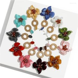 Dangle Earrings Japanese And Korean Version Of Retro Style Long Acrylic Ring Flower Pendant
