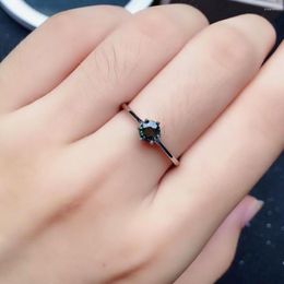 Cluster Rings Natural Green-blue Sapphire Ring For Daily Wear 5mm Real Chinese Silver Simple 925 Gemstone