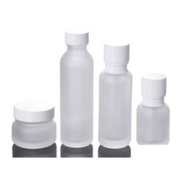 Packing Bottles Wholesale Packaging Bottles Frosted Glass Jar Lotion Cream Round Cosmetic Jars Hand Face Pump Bottle With Wood Grain C Dhdac