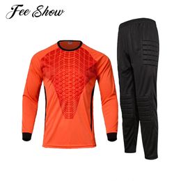Other Sporting Goods Men Soccer Jersey and Pants Set Football Goalkeeper Suit Long Sleeve Round Neck Patchwork Top with Elastic Waistband Long Pants 230904