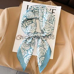 Pendant Scarves 2023 New Luxurg Design Silk Scarf Women Floral Print Small Soft Headband Wrap Square Head Bandana Neck Muffler Hijab Lady Spring x0904