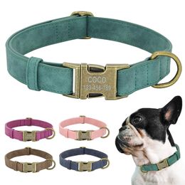 Dog Collars Leashes Personalised Dog ID Collar Customised Dogs Tag Collars With Metal Buckle Leather Padded for Small Medium Dogs Pitbull Buldog 230901