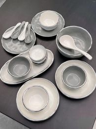 Dinnerware Sets Silver Edge Tableware Dishes And Plates Dinner Set Cutlery Dining Table