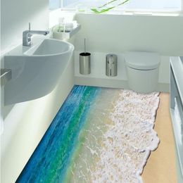 Wall Stickers Ocean Wave 3D Bathroom Kitchen Floor Sticker Beach Mural Decal Bedroom Decoration