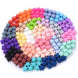 Teethers Toys 14mm 50PcsLot Silicone Beads Fivepointed Star Shape Baby Teether Chew Pacifier Clip Chain Accessoies Silico BPA Free 230901