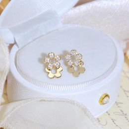 Stud Earrings Trendy Fine 14K Real Gold Plated Cute Little Flowers For Women Girl Jewelry Zircon S925 Silver Needle Gift