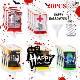 Other Event Party Supplies 20 Pack Halloween Fake Blood Bags Cosplay Props Drink Bag Reusable Blood Container for Vampire Zombie Costumes Theme Party Decor 230904