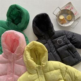 New cashmere cotton-padded children's down jacket short hooded smiling face padded coat for boys and girls