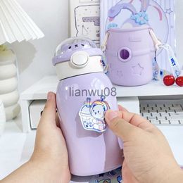 Cups Dishes Utensils 500ml Child Stainless Thermos Water Bottle Cute Double Drink Belly Cup With Straw Kids School Sport Insulated Tumbler x0904