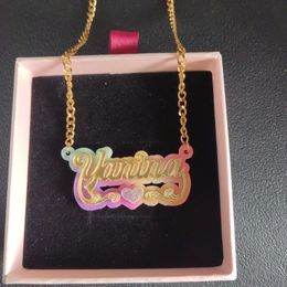 Pendant Necklaces Customised Rainbow Name Necklace Fashion Simple Personality Acrylic Custom Name Special Significance Jewellery Christmas Gift 230901