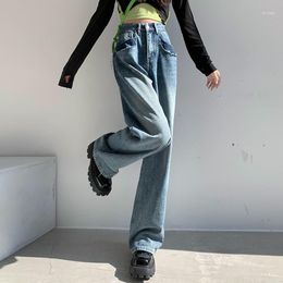 Women's Jeans Blue Straight Wide Leg Denim Pants For Women High Waisted Trousers Mom Baggy Cowboy 2023 Fashion Spring