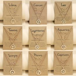 Fashion 12 Constellation Pendant Necklaces For Women Men Vintage Constellation Name Image Pendant Jewelry Gifts 3pcs/set