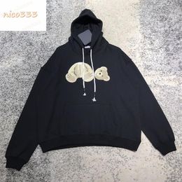 23ss New Broken Bear letters printed pattern flocked cotton drawstring cotton loose versatile men and women casual hoodie247Z