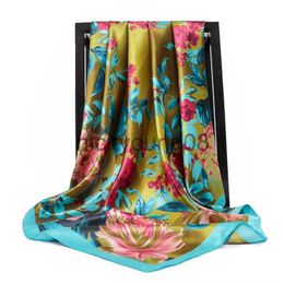 Pendant Scarves 90*90cm Fashion Silk Satin Neck Scarves Women Square Shawls Floral Printed Kerchief Hijab Female office Ladies foulard muffler x0904