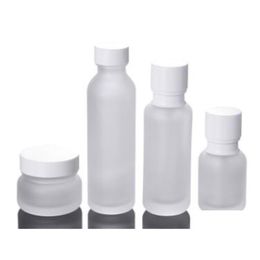 Packing Bottles Wholesale Packaging Bottles Frosted Glass Jar Lotion Cream Round Cosmetic Jars Hand Face Pump Bottle With Wood Grain C Dhcnq