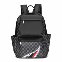 Shark Men's Backpack Fashion Checker Backpack Fashion Large Capacity Travel Casual Computer Bag 230815