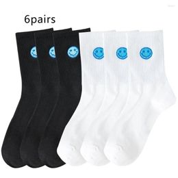 Men's Socks 6 Pairs Harajuku Women Kawaii Cute Funny High Quality Sock Unisex Happy Casual Streetwear Winter Warm Blue Simple Print