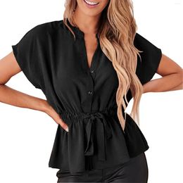 Women's Blouses Elegant Short Sleeve Cotton And Linen Batwing Vintage Harajuku Loose Shirt Leasure Turn Down Collar Crepe Tops Tunics