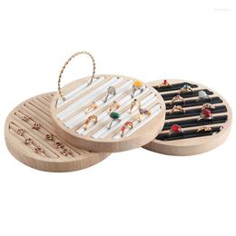 Jewelry Pouches Natural Wooden Display Tray Round Ring Holder Earrings Ear Studs Retail Exhibitor Shop Counter Storage Props