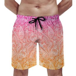 Men's Shorts White Paisley Gym Summer Pink To Orange Sports Beach Short Pants Male Quick Dry Casual Custom Plus Size Swim Trunks